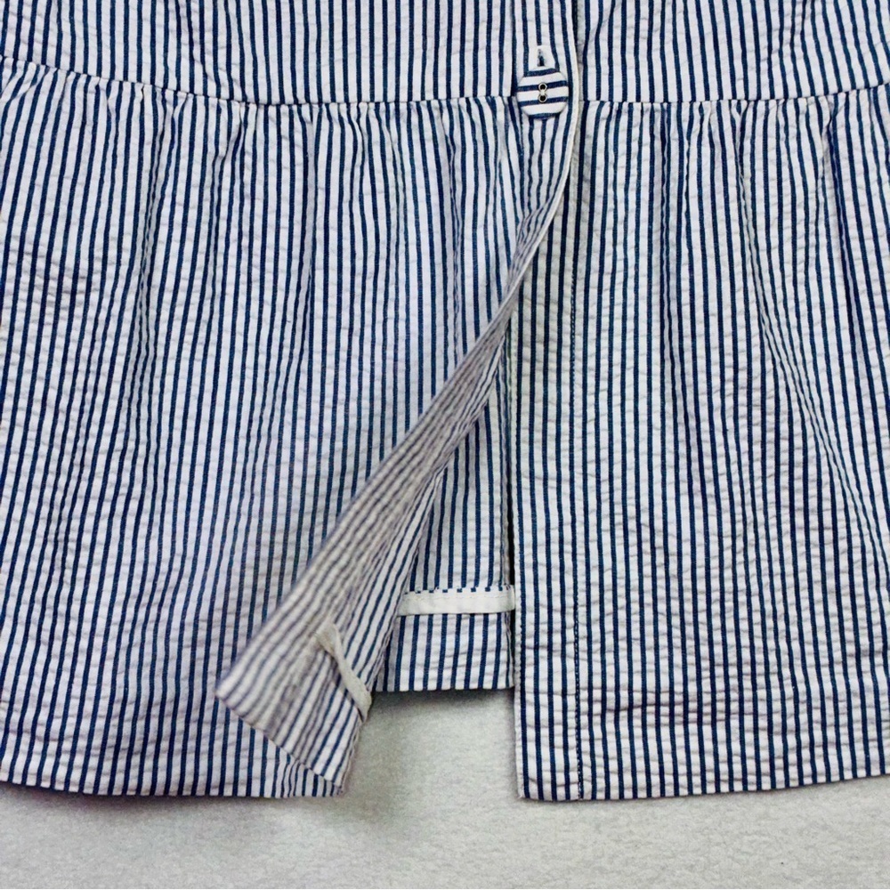 Garnet Hill Womens Blouse Jacket Seersucker Blue White Striped Peplum 8 preppy - Picture 5 of 9